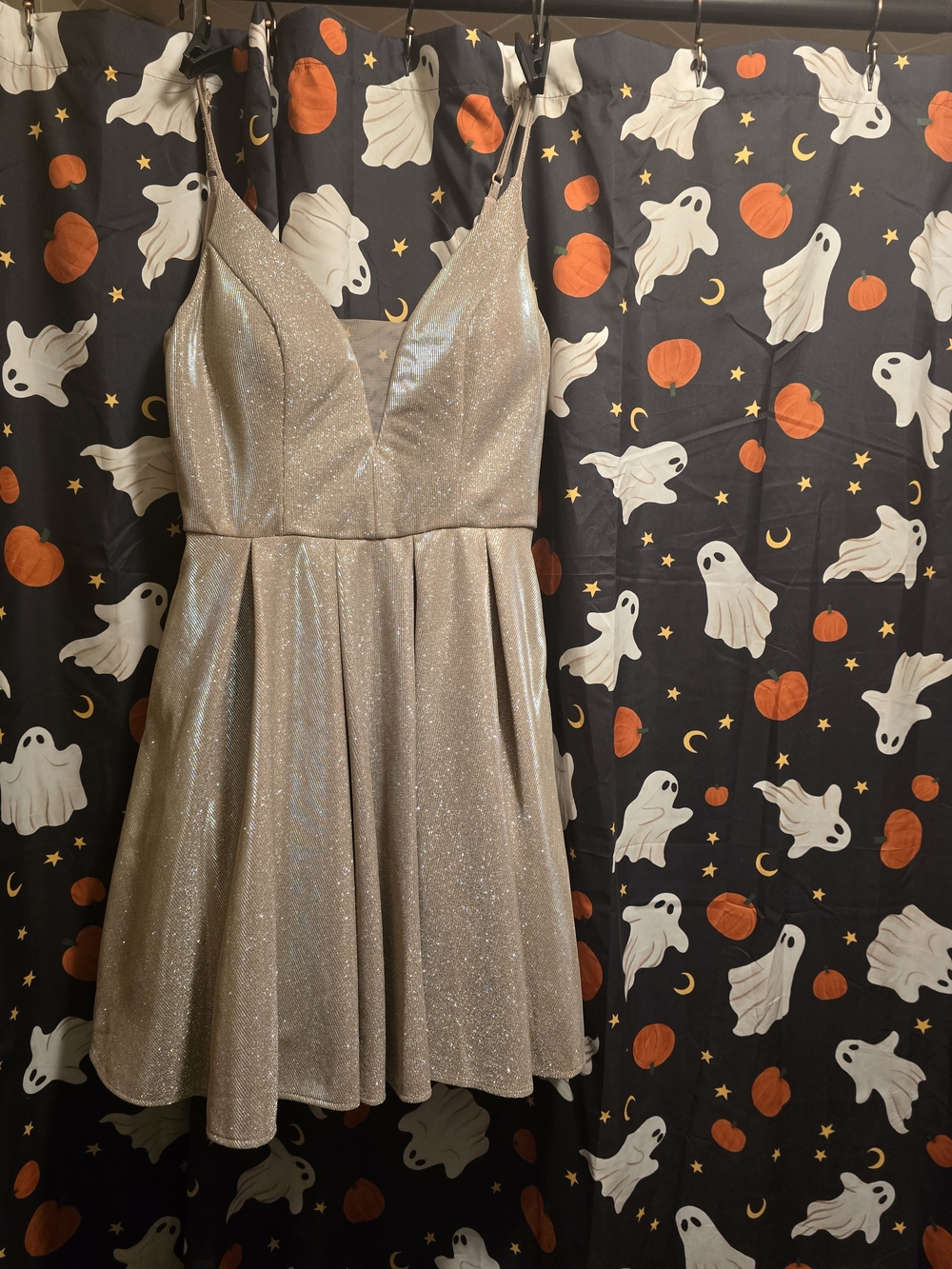 B Darlin Sparkle A-Line Mini Dress With Pockets - Champagne Silver